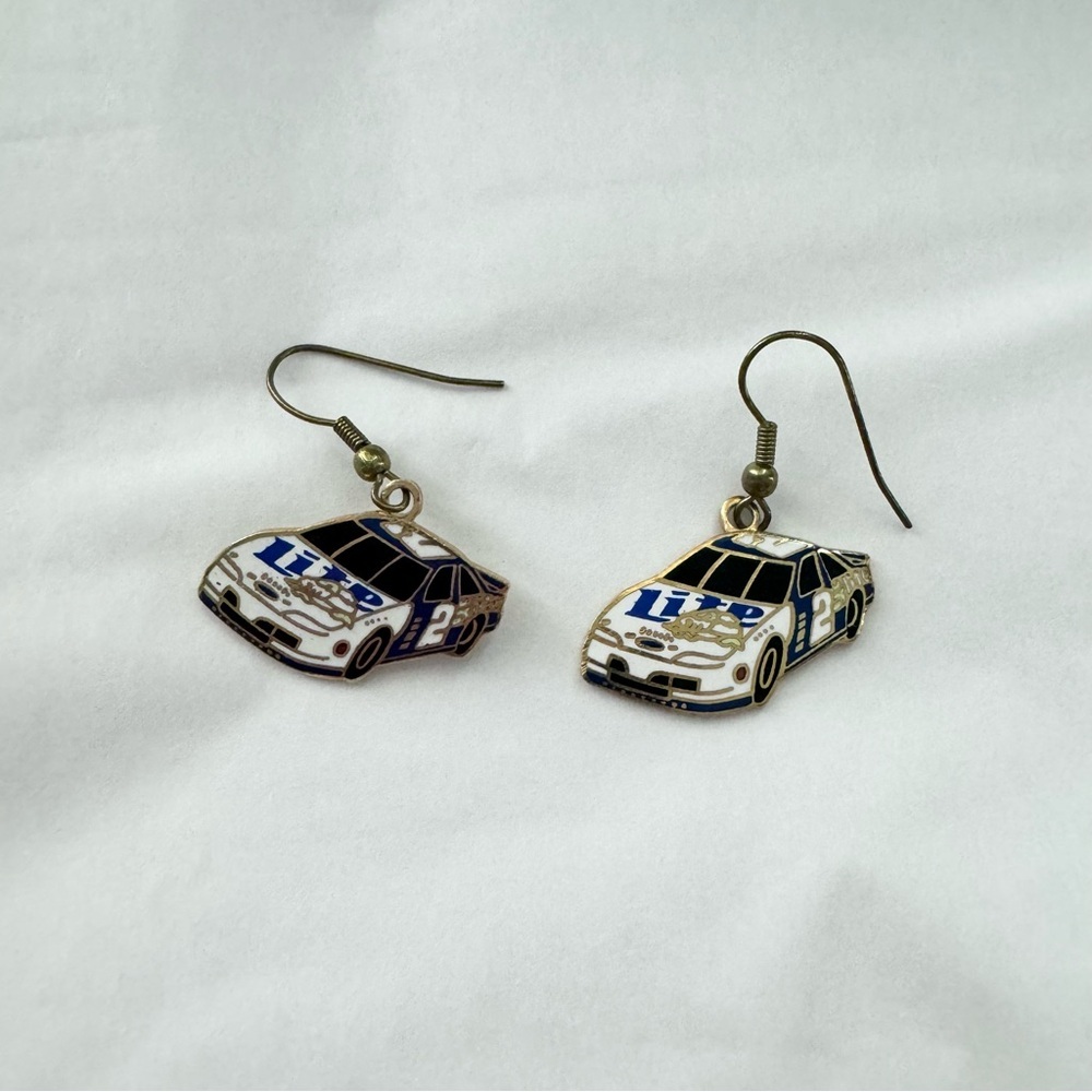 Vintage NASCAR 2 Rusty Wallace Miller Lite Car dangle earrings - Picture 3 of 4